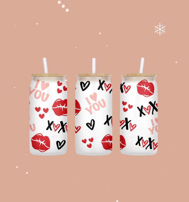 I love you  16oz frosted glass cup