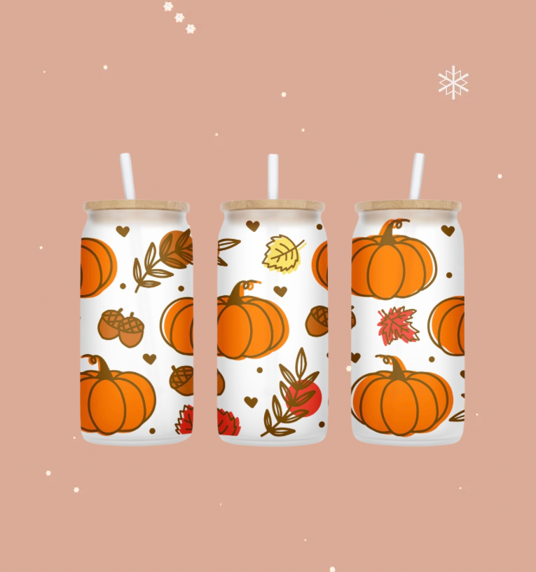 Pumpkins 16oz frosted glass cup