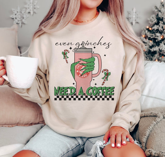 Even grinches need a coffee sweatshirt