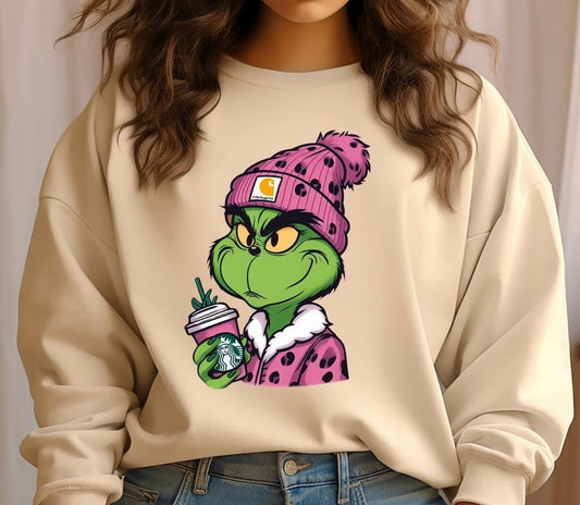 Boujee Grinch Sweatshirt tan