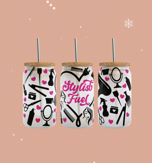 Stylist fuel 16oz frosted glass cup