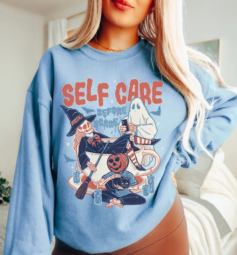 Self Care Before Scare sweatshirt blue