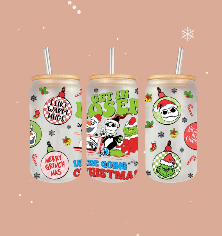 Jack & Grinch 16oz Frosted Glass Cup