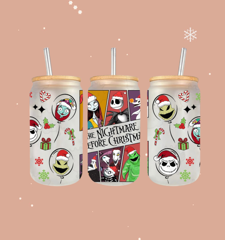 The nightmare before Christmas 16oz Frosted Glass Cup