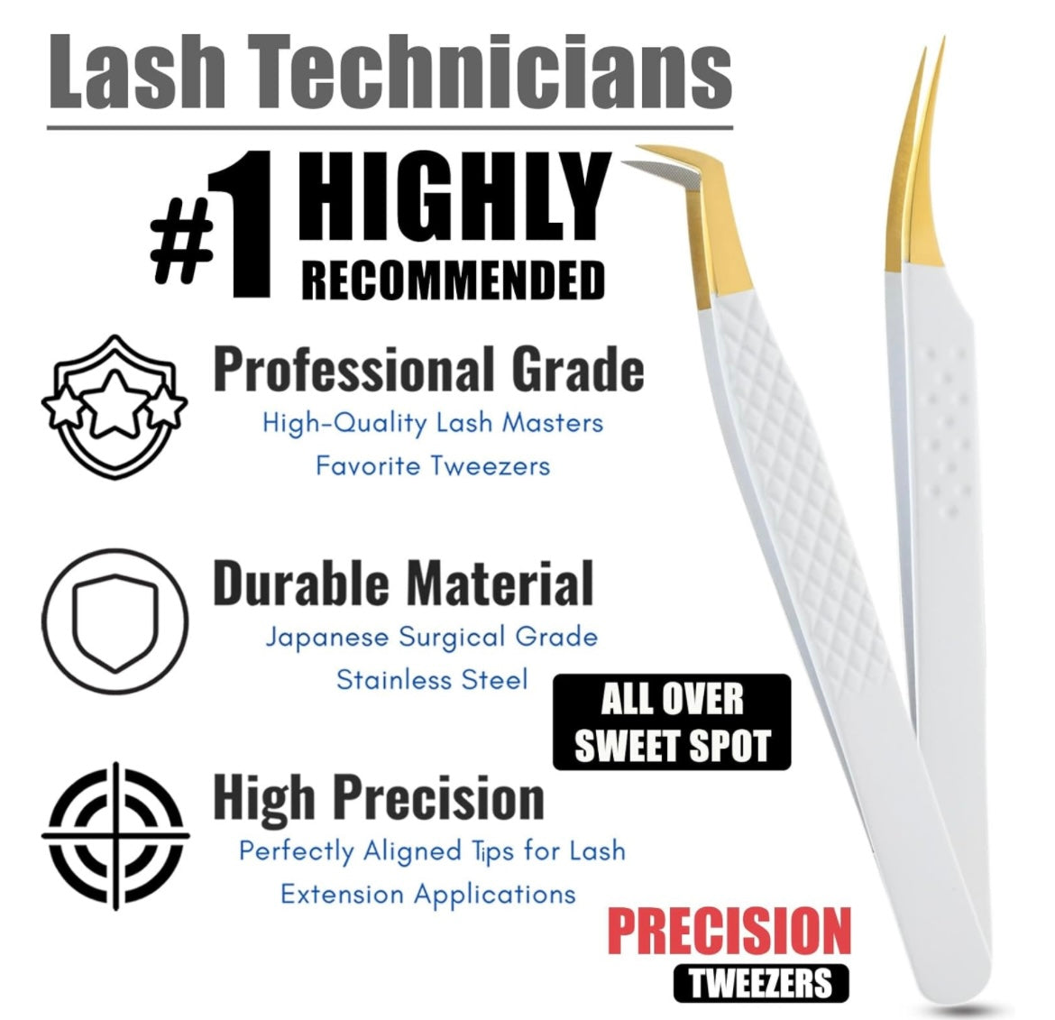 LASH STAR TWEEZERS WHITE AND GOLD