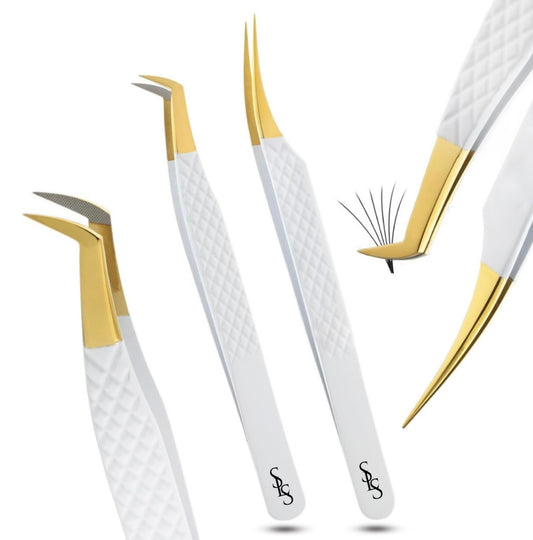 LASH STAR TWEEZERS WHITE AND GOLD