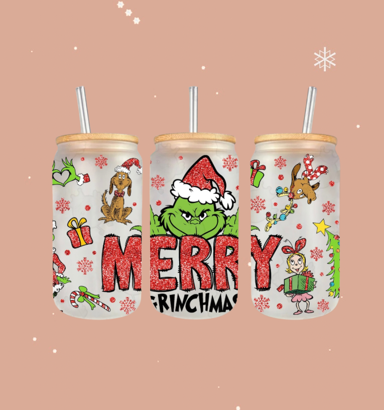 Merry Grinchmas 16oz Frosted Glass Cup