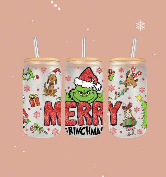 Merry Grinchmas 16oz Frosted Glass Cup