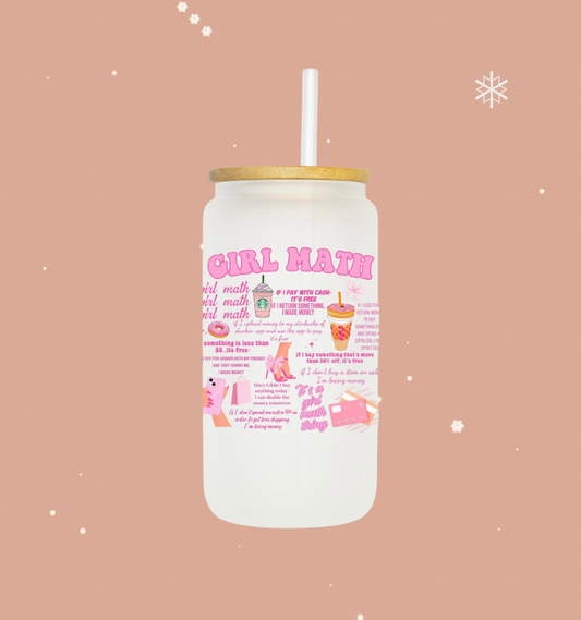 Girl Math 16oz frosted glass cup